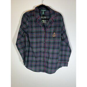 NEW Lauren Ralph Lauren green blackwatch plaid flannel pajama top M logo